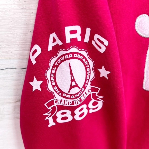 France Authentique Paris Effiel Tower Applique Hoodie Sweatshirt Pink Womens XL - Picture 5 of 9